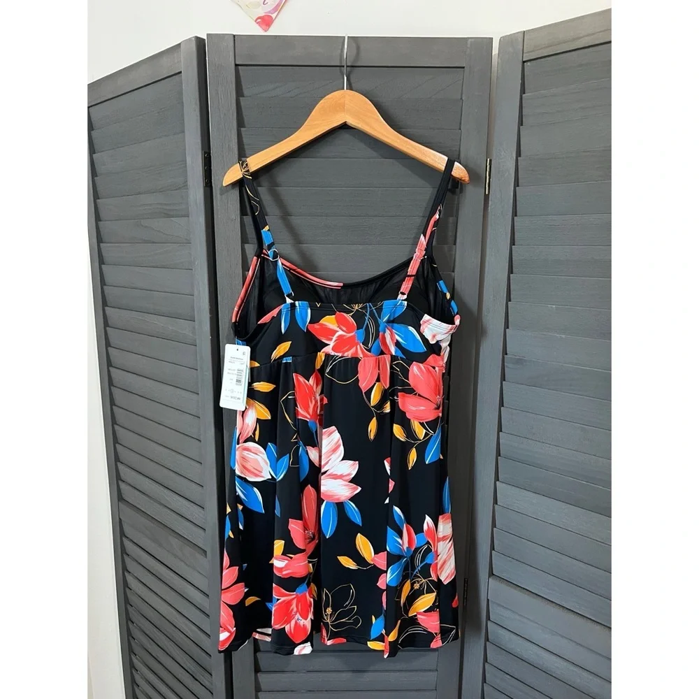 Swim Solutions Black Floral Print Empire Dress Size 12 - Picture 4 of 8